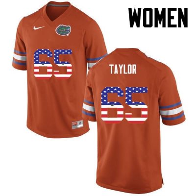 Women's Florida Gators #65 Jawaan Taylor NCAA Nike Orange USA Flag Fashion Authentic Stitched College Football Jersey HVX8762QT